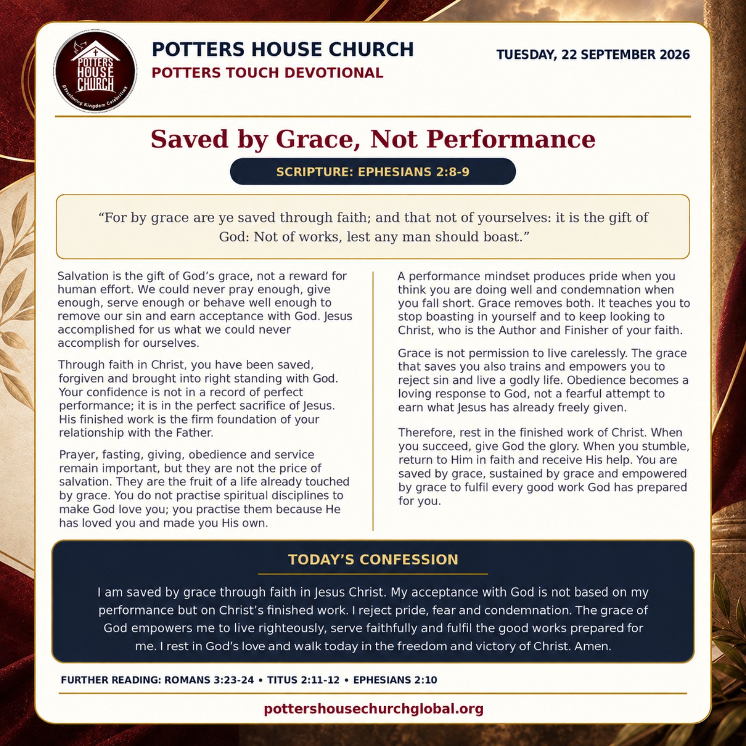 Saved by Grace, Not Performance devotional design