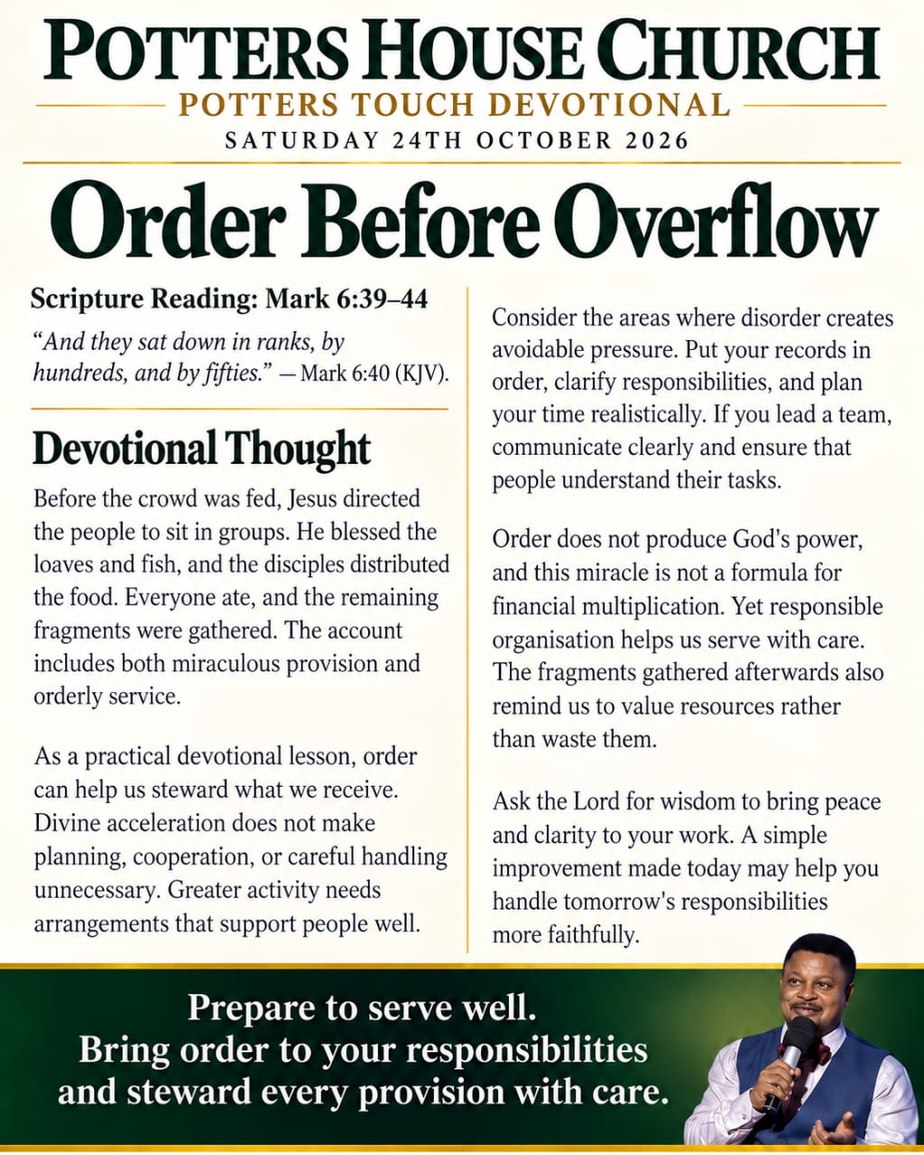 Order Before Overflow devotional design